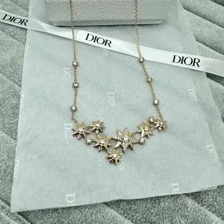 Dior قلادة سلسلة شفافة ذهبية بتعليقات نجمية