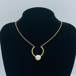 Dior Chaîne Curb Dorée Blanche Collier d'anneau ouvert en forme de C