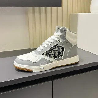 Dior Gris Blanc High-Top Panneau Monogramme Chaussures Lifestyle