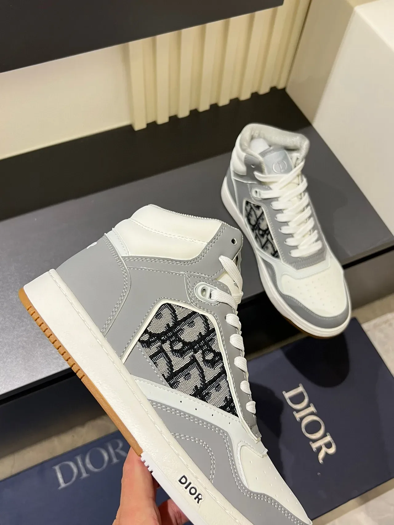 Dior Gris Blanc High-Top Panneau Monogramme Chaussures Lifestyle 7