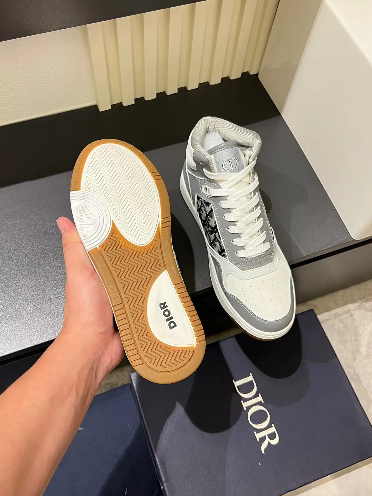 Dior Gris Blanc High-Top Panneau Monogramme Chaussures Lifestyle 8