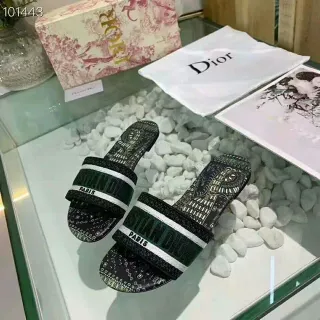 Dior हरा काला दो पट्टियों वाला स्लाइड प्रिंट ज्योमेट्रिक ऊपरी चप्पल