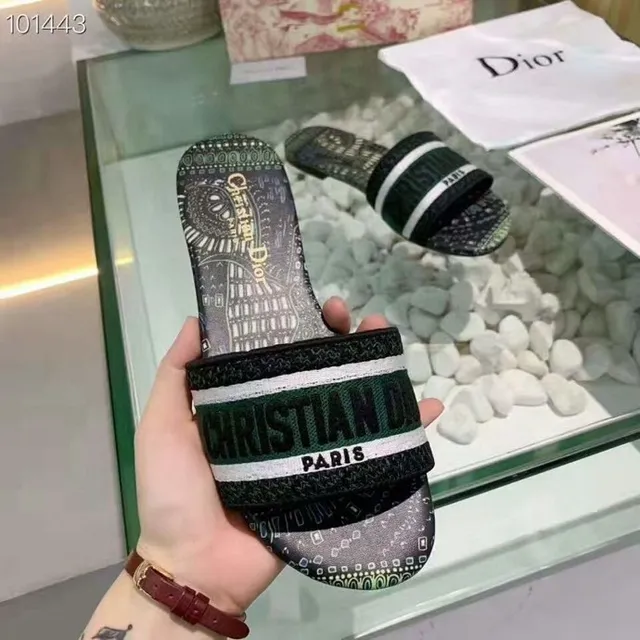 Dior Verde Negro Dos Correa Deslizante Imprimido Geométrico Parte Superior Zapatillas 2