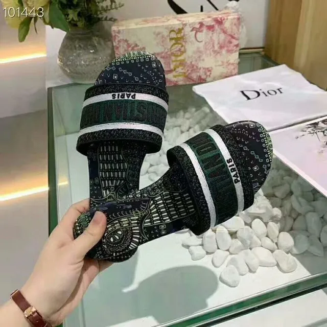 Dior Verde Negro Dos Correa Deslizante Imprimido Geométrico Parte Superior Zapatillas 3