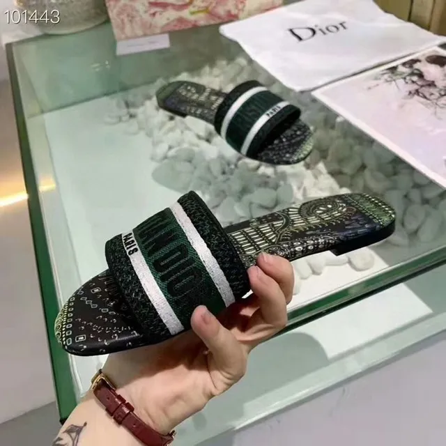 Dior Verde Negro Dos Correa Deslizante Imprimido Geométrico Parte Superior Zapatillas 4
