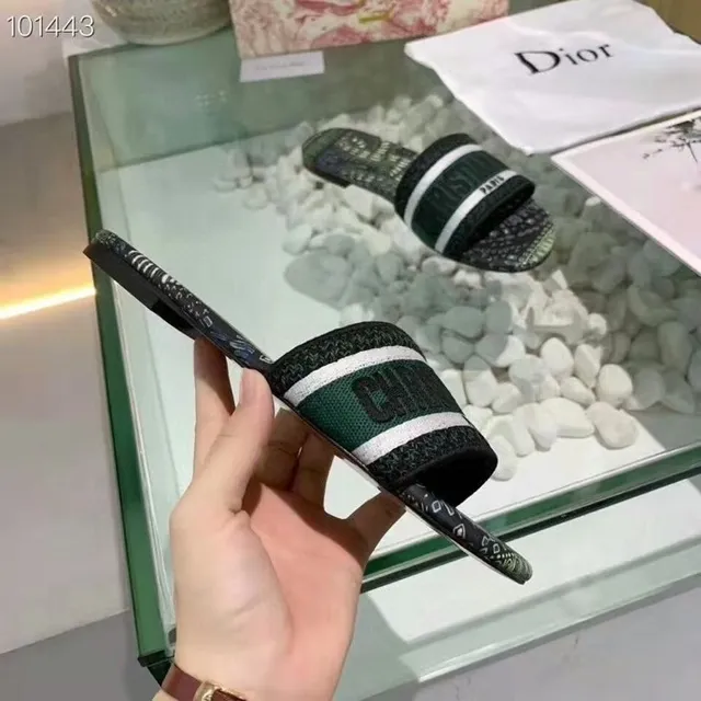 Dior Verde Negro Dos Correa Deslizante Imprimido Geométrico Parte Superior Zapatillas 5