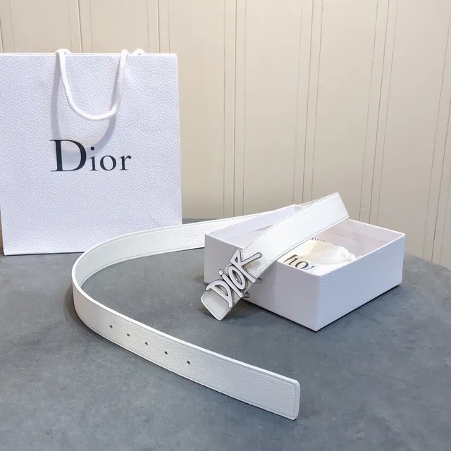 Dior Icon White Grained Leather Belt 6