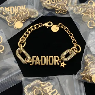 Dior J'adore Chaîne Or et Argent ornée de Cristaux avec Maillons Ovales Bracelet