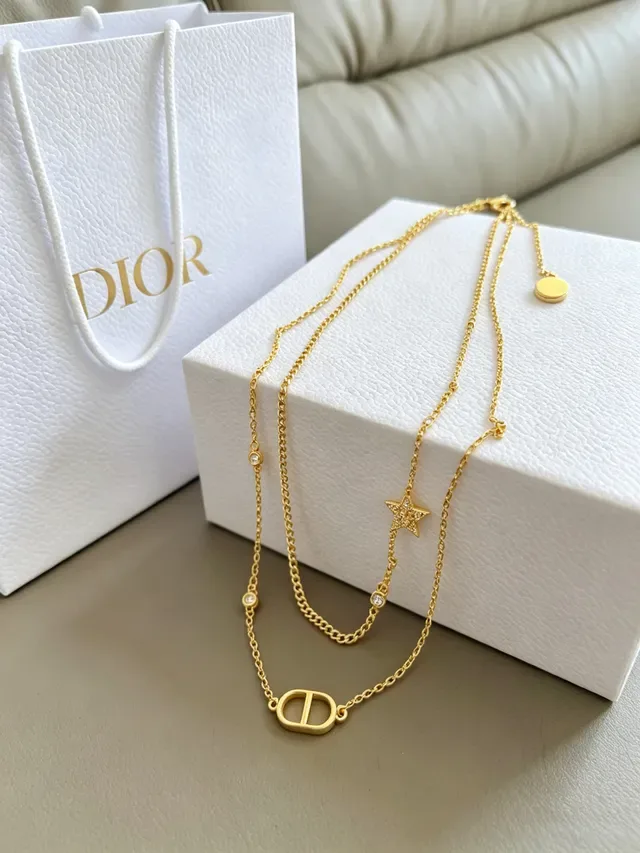 Dior Layered Collier Cristal Doré D-Logo Étoile 10