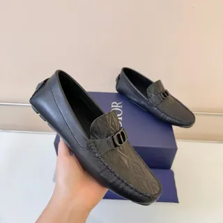 Dior Loafer Black Embossed Geometric Pattern Leather Loafers
