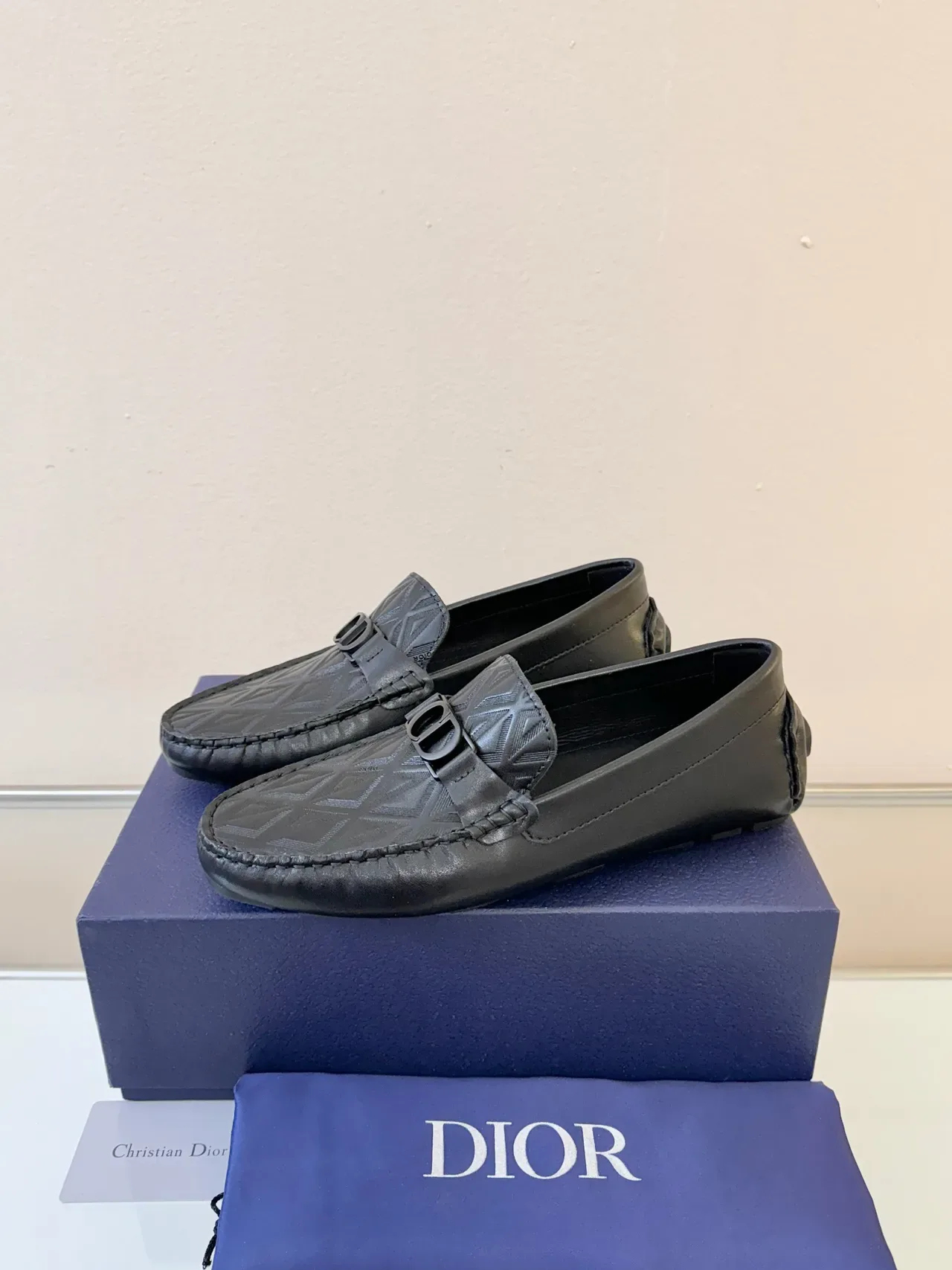 Dior Loafer Black Embossed Geometric Pattern Leather Loafers 2