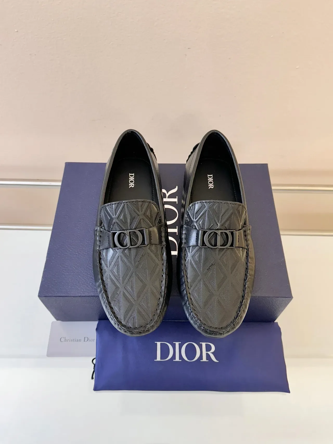 Dior Loafer Black Embossed Geometric Pattern Leather Loafers 6