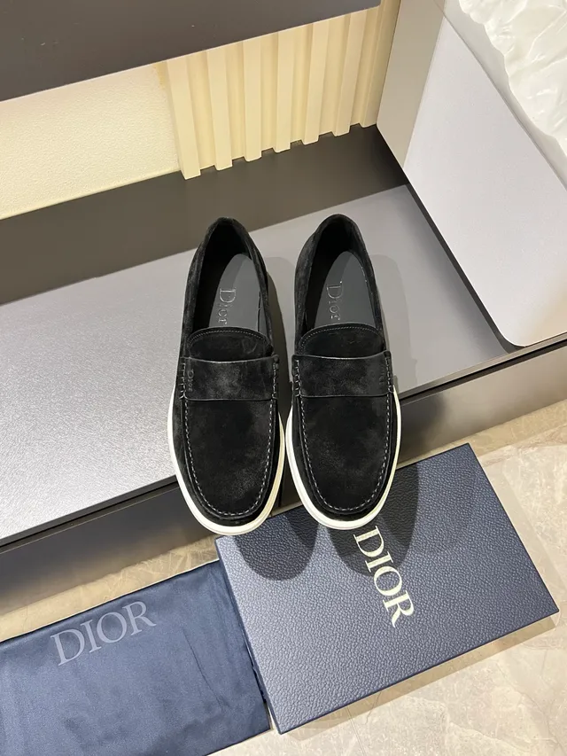 Dior Mocassin Noir Blanc Daim Sangle Unique 5