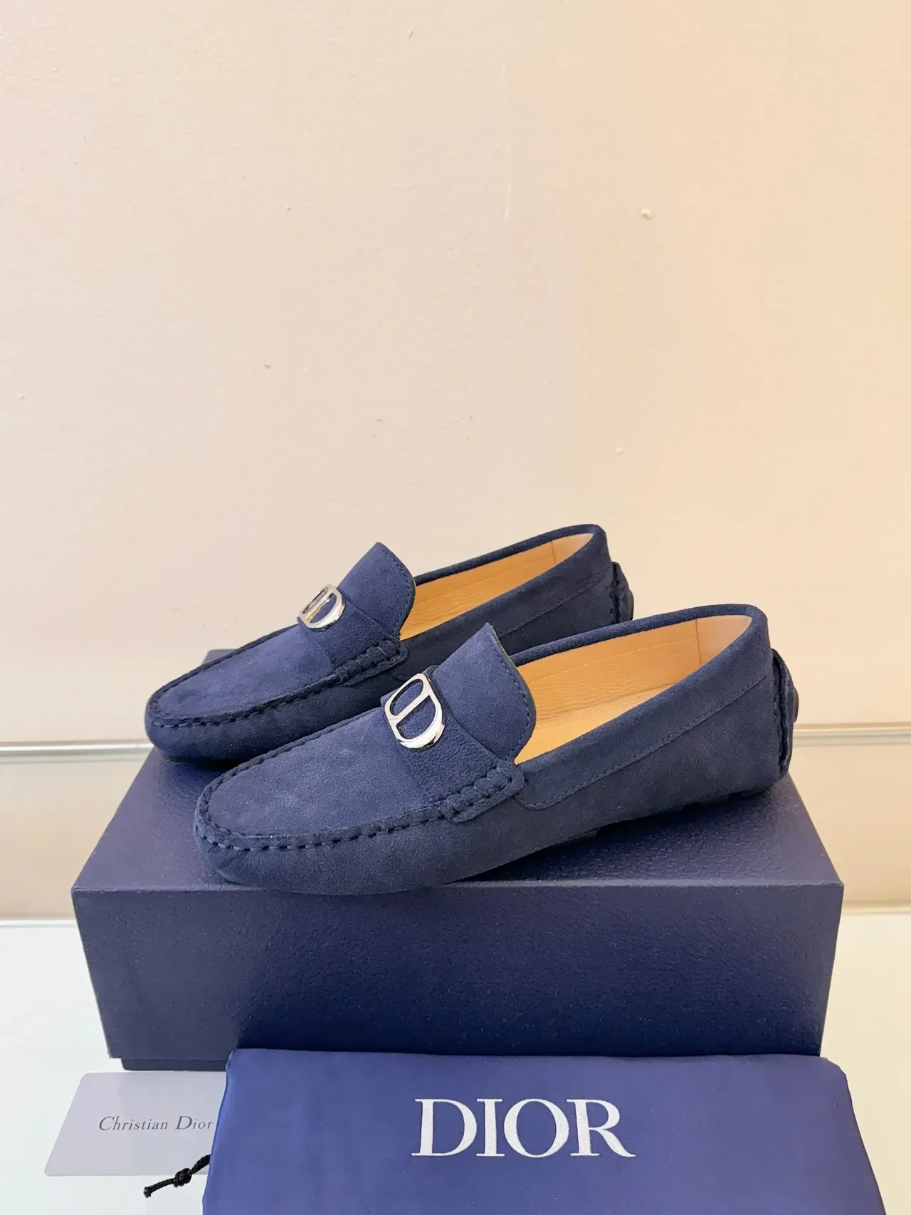 Dior Loafer Navy Suede CD Buckle Moccasin Stitched Loafers 2