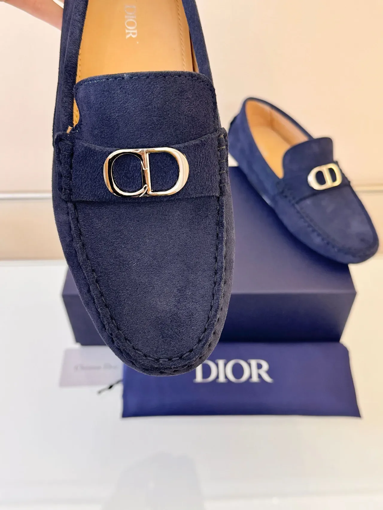 Dior Loafer Navy Suede CD Buckle Moccasin Stitched Loafers 3