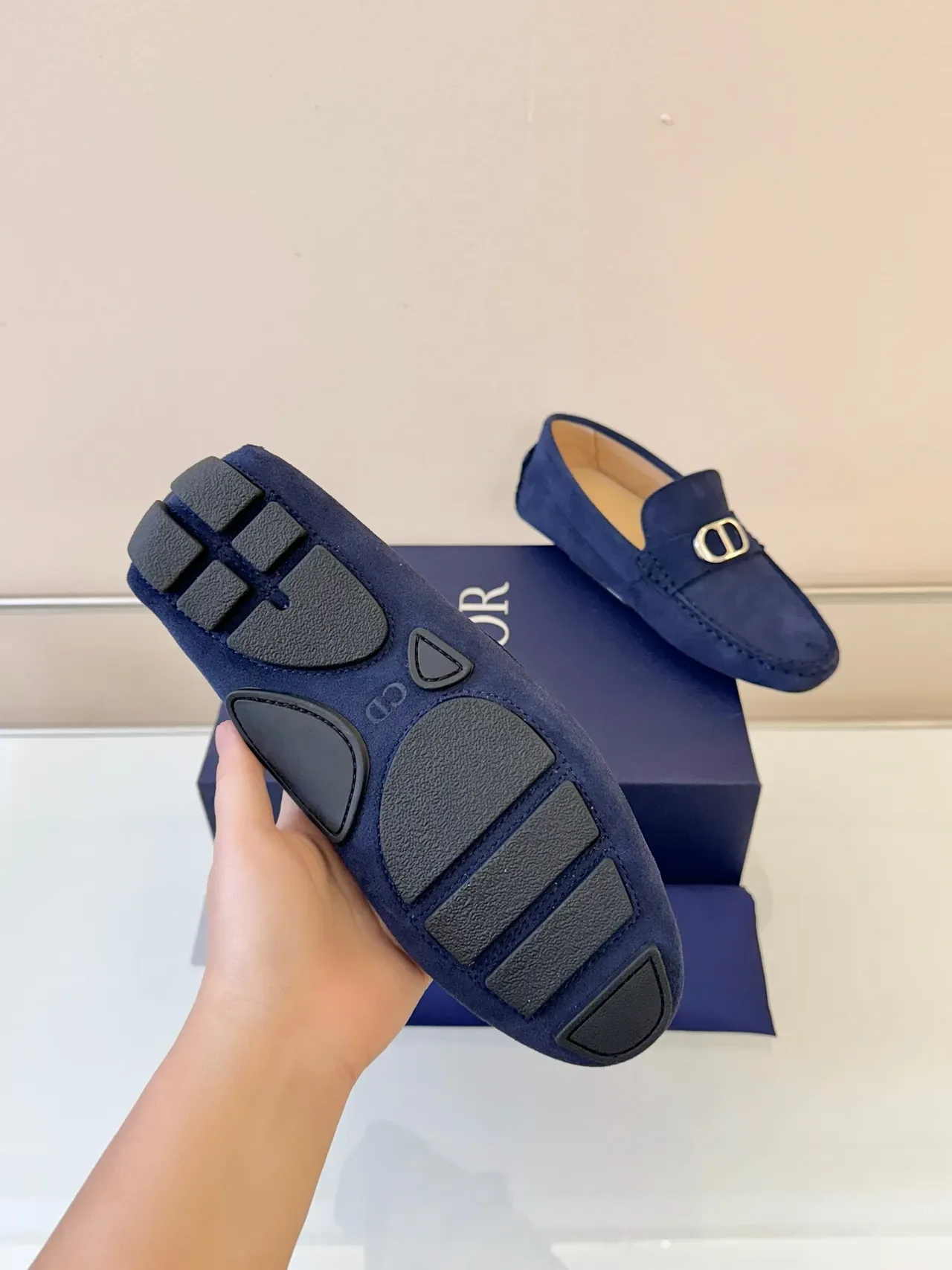 Dior Loafer Navy Suede CD Buckle Moccasin Stitched Loafers 5