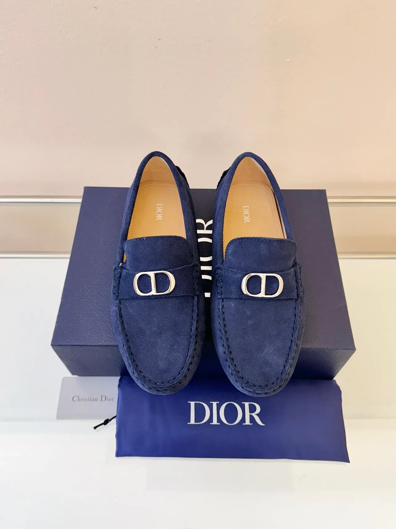 Dior Loafer Navy Suede CD Buckle Moccasin Stitched Loafers 6