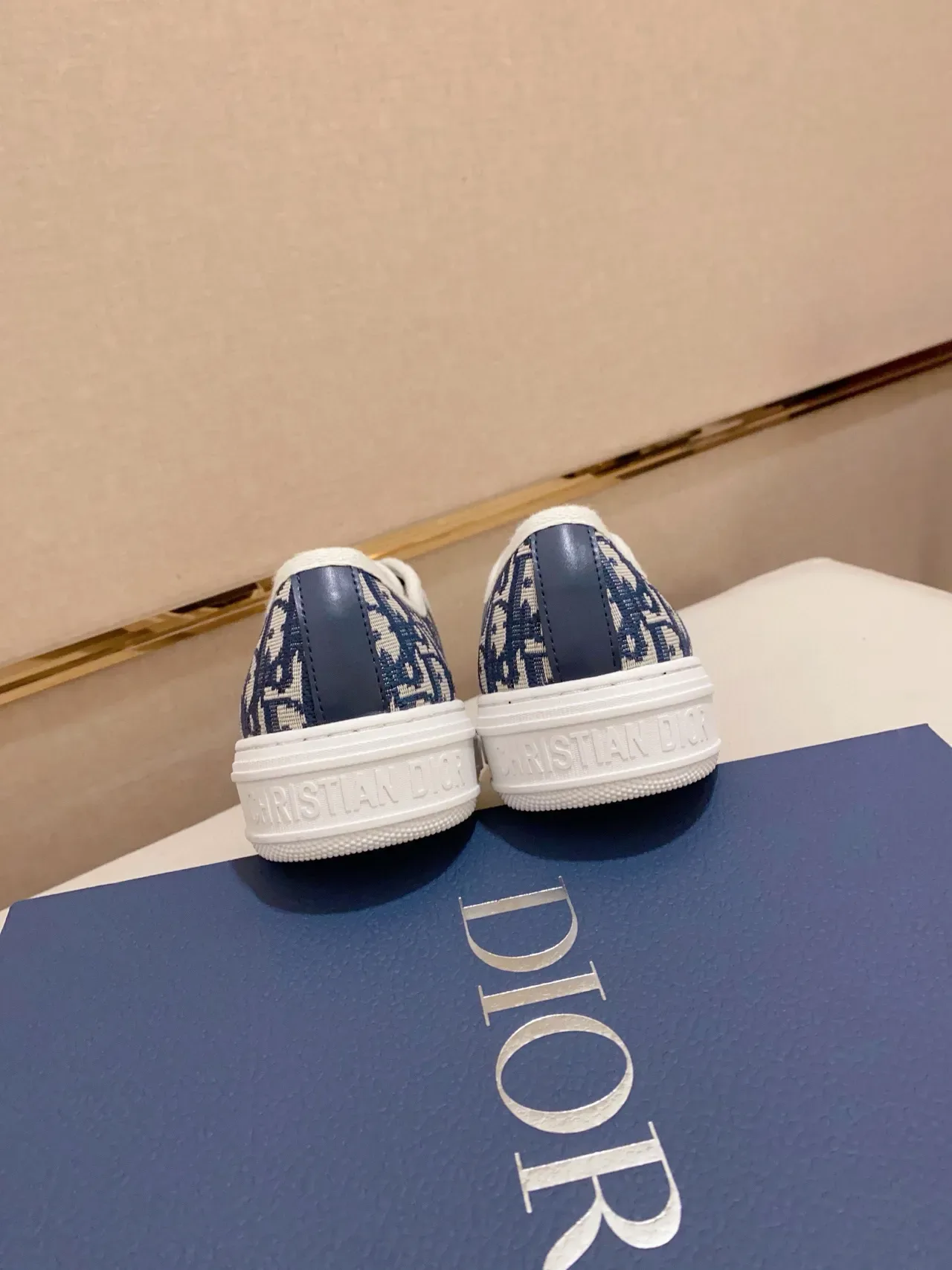 Dior Navy Beige Monogrammed Textile Upper Toe Cap Lifestyle Sneakers 3