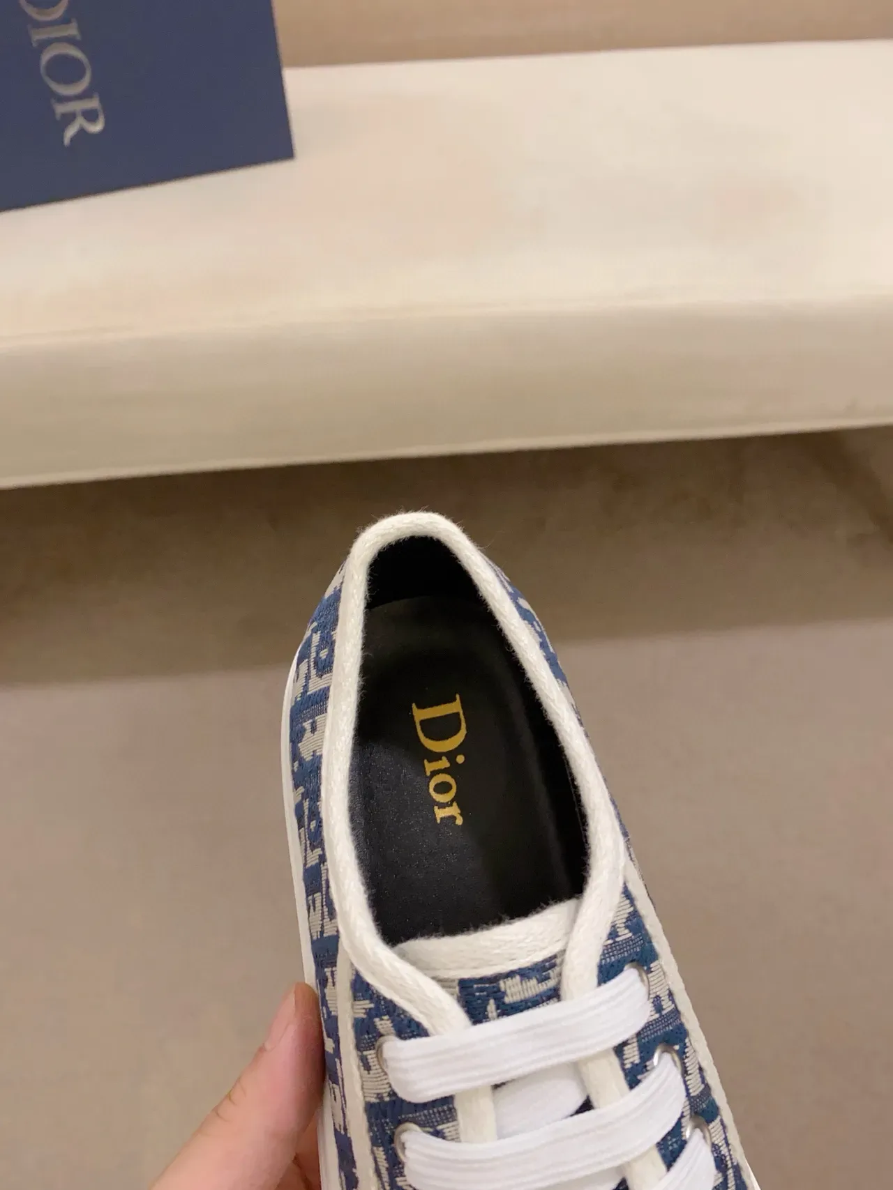 Dior Navy Beige Monogrammed Textile Upper Toe Cap Lifestyle Sneakers 4