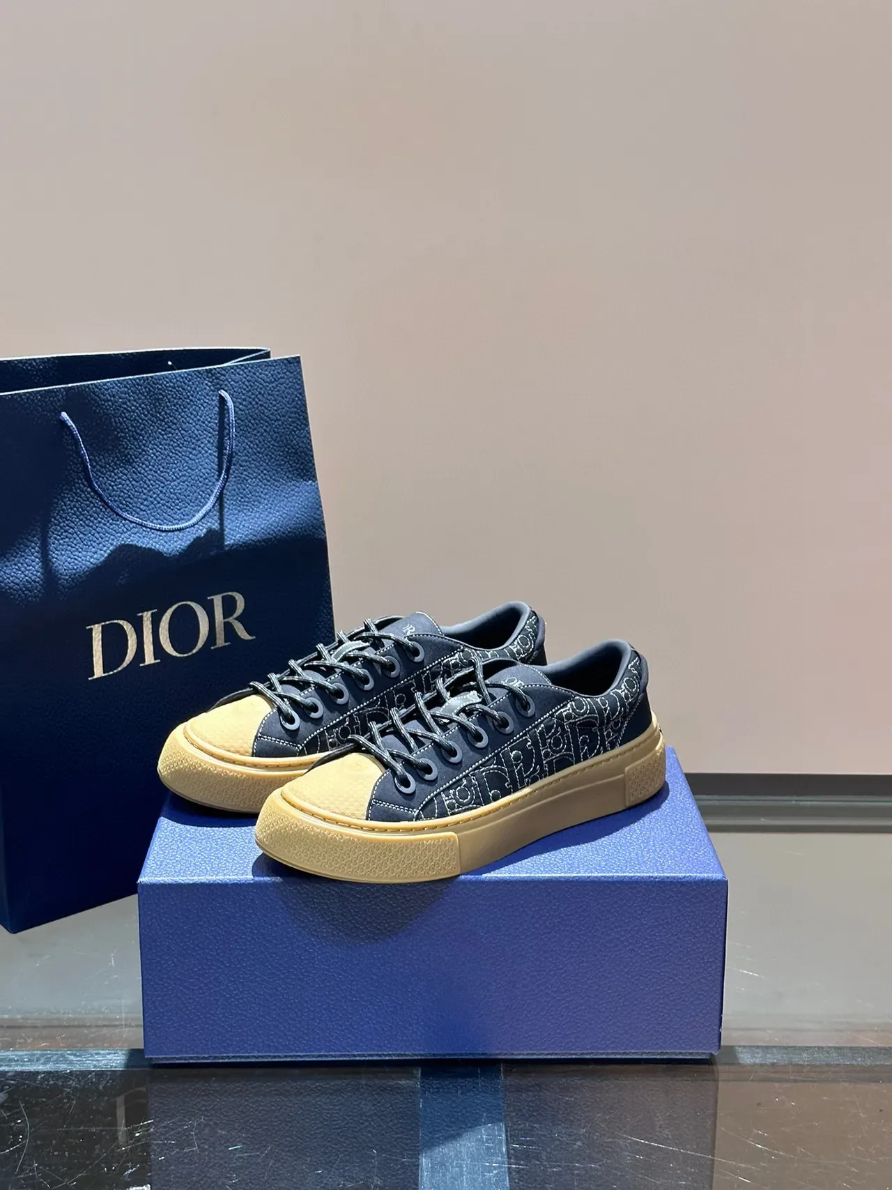 Dior 海军蓝米色印花鞋面平台底休闲运动鞋 6