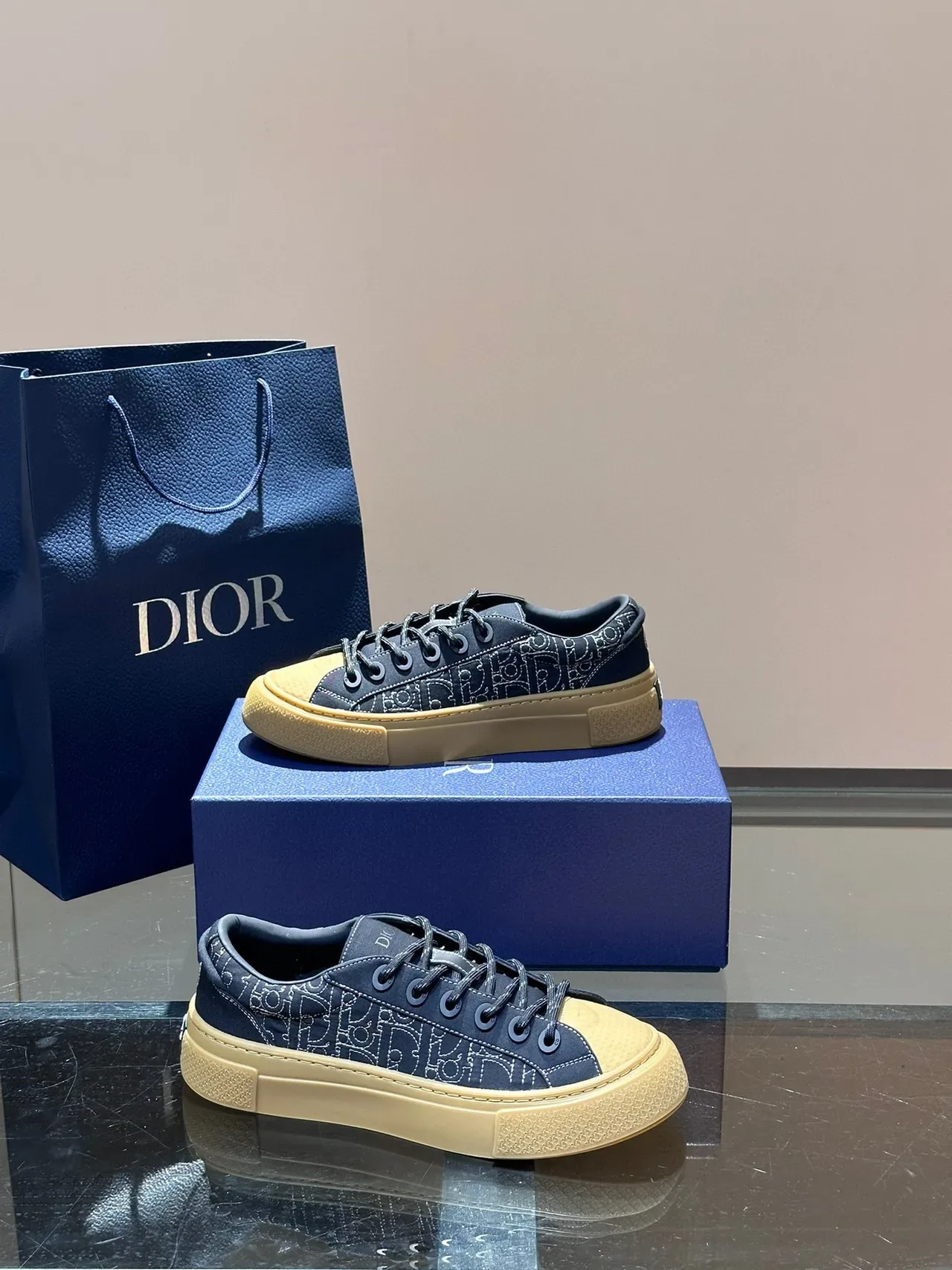 Dior 海军蓝米色印花鞋面平台底休闲运动鞋 7