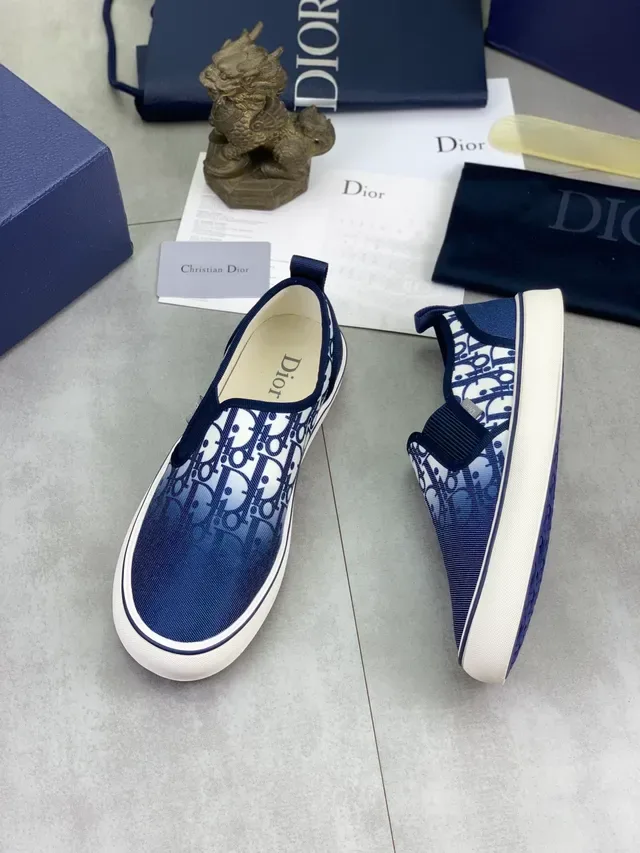 Dior নেভি হোয়াইট মনোগ্রাম-প্রিন্ট স্লিপ-অন ক্যানভাস জুতো 5