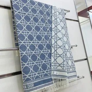 Dior Padrão Geométrico Oblíquo Cachecol Reversible de Cashmere