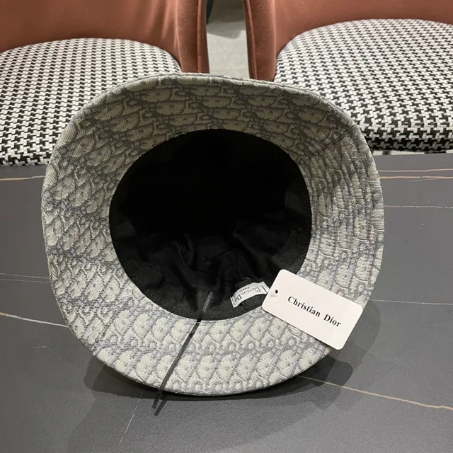 Dior Oblique Cinza Bege Monograma Jacquard Bordado em Alto Relevo Logo Faixa Chapéu de Balde 2