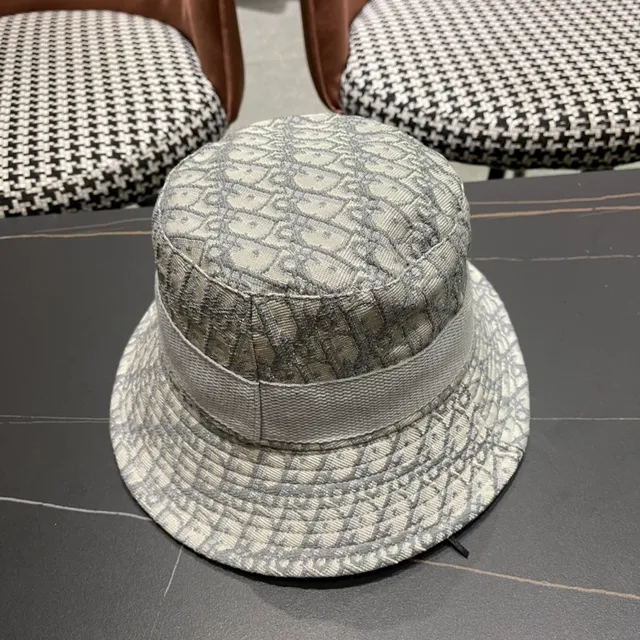 Dior Oblique Cinza Bege Monograma Jacquard Bordado em Alto Relevo Logo Faixa Chapéu de Balde 7