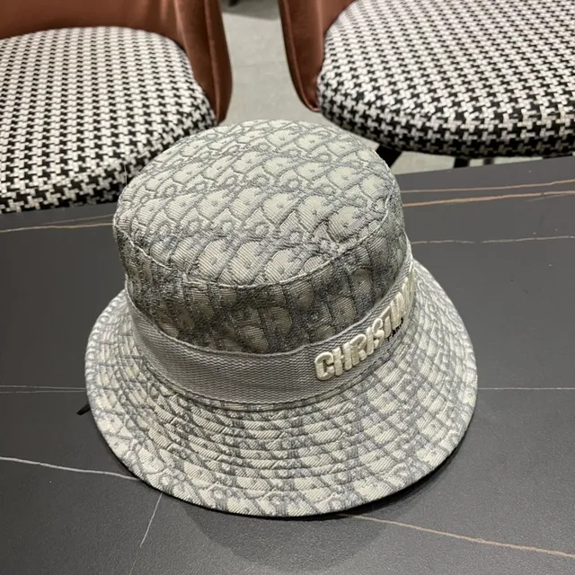 Dior Oblique Cinza Bege Monograma Jacquard Bordado em Alto Relevo Logo Faixa Chapéu de Balde 8