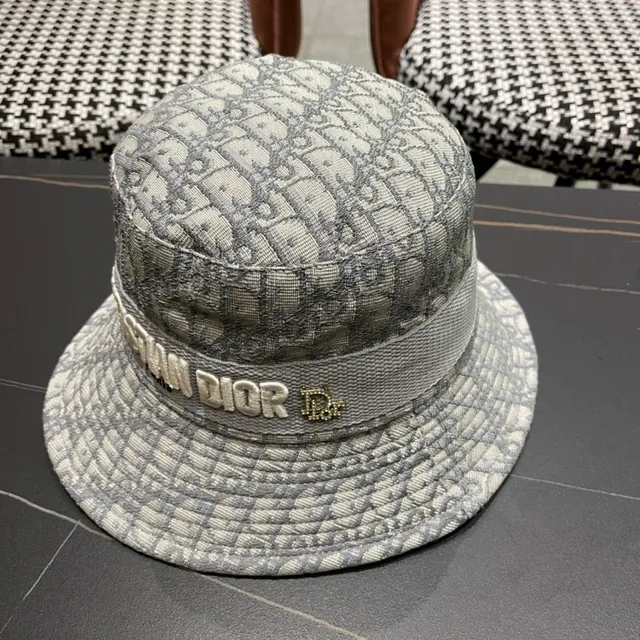 Dior Oblique Cinza Bege Monograma Jacquard Bordado em Alto Relevo Logo Faixa Chapéu de Balde 9