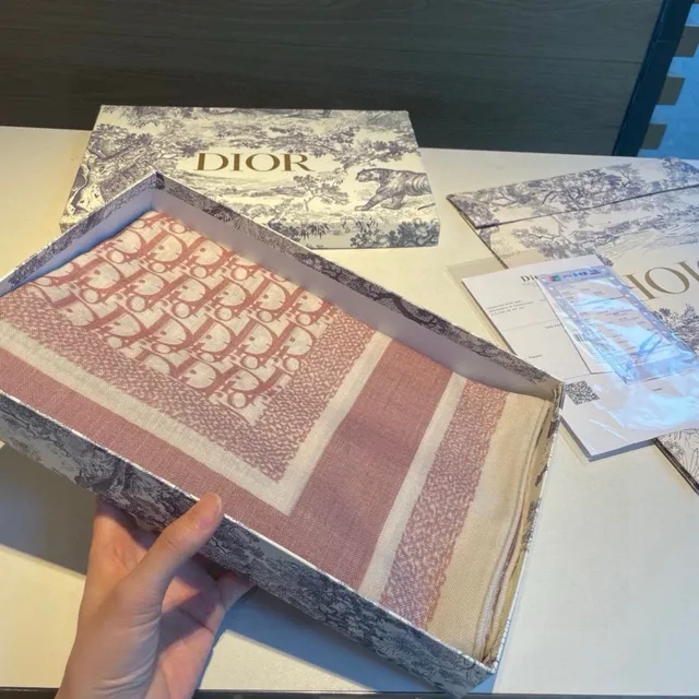 Dior Oblique Monogram Beige Gris Rose Écharpe de Soie 4