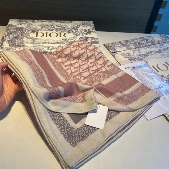 Dior Oblique Monogram Beige Gris Rose Écharpe de Soie 5