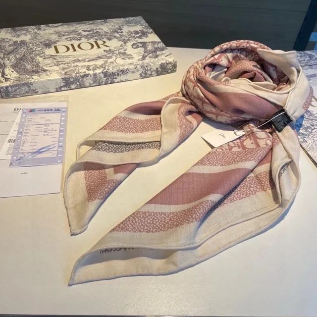 Dior Oblique Monogram Beige Gris Rose Écharpe de Soie 8