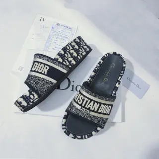 Dior Oblique Slide أسود وأبيض Monogram نعال