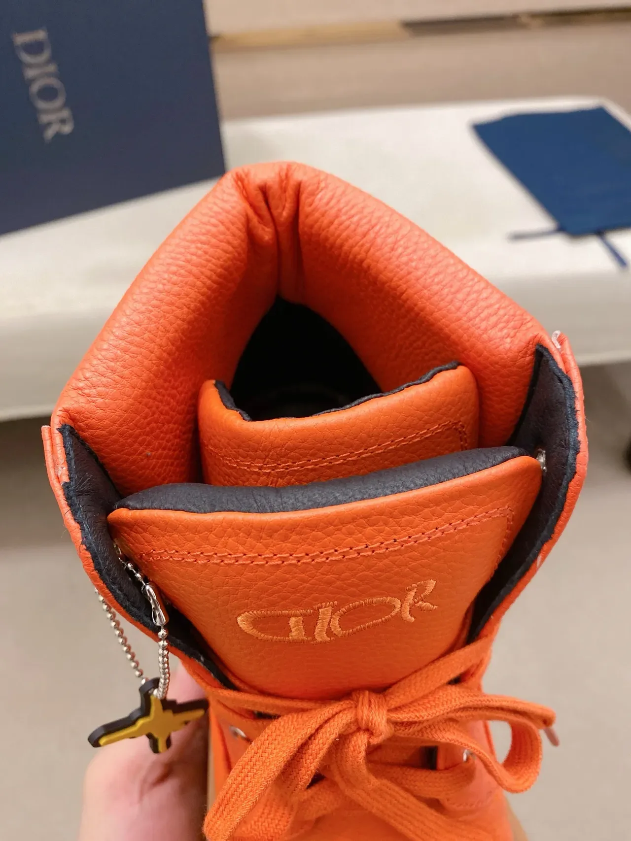 Dior Naranja Beige Botas de Trabajo Alta con Cordones 4