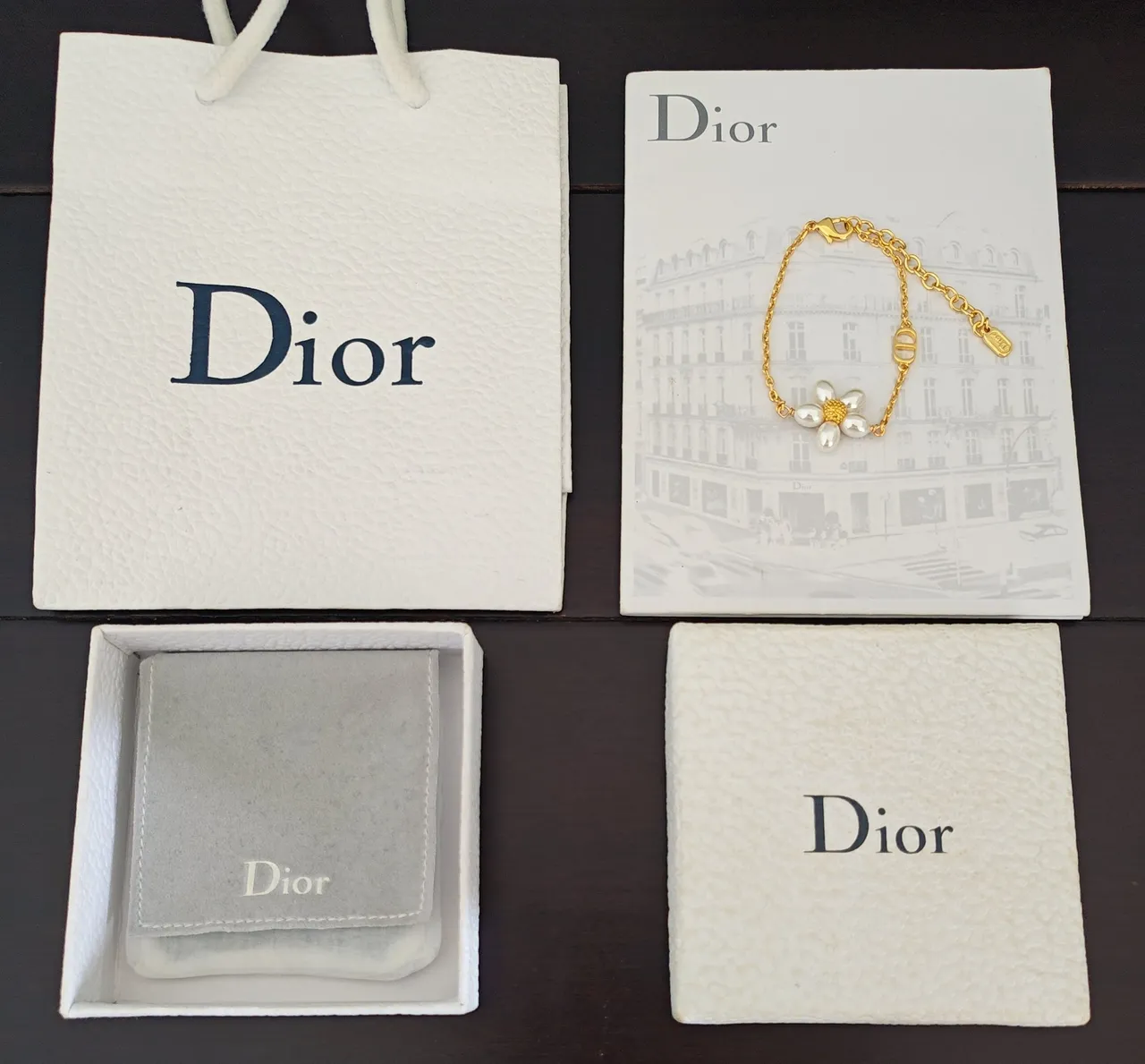 Dior Charme Fleur Perle Chaîne Doré Bracelet 3