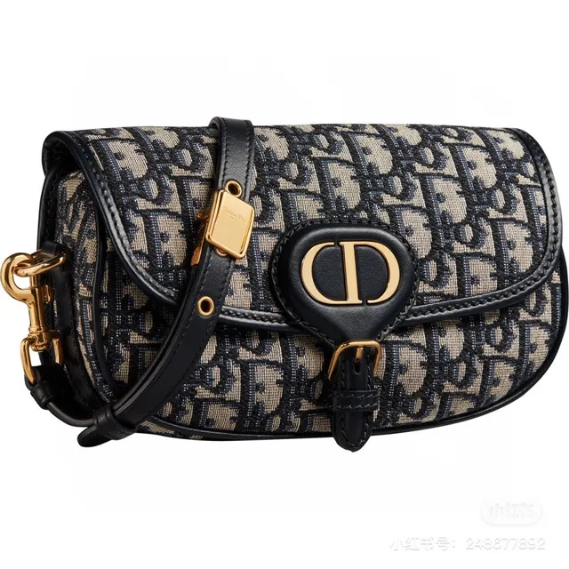 Dior Saddle Beige Navy Oblique Jacquard Black Leather Trim Saddle Bag 2
