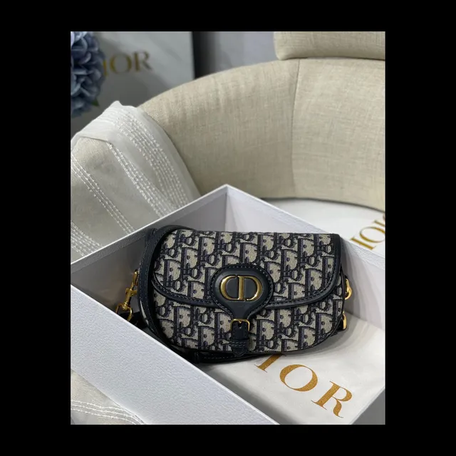 Dior Saddle Beige Navy Oblique Jacquard Black Leather Trim Saddle Bag 3