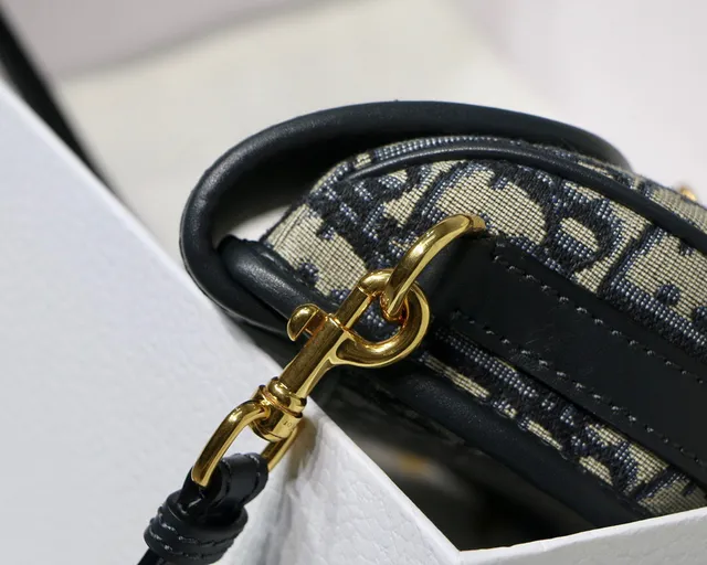 Dior Saddle Beige Navy Oblique Jacquard Black Leather Trim Saddle Bag 5