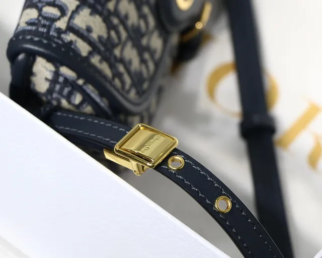 Dior Saddle Beige Navy Oblique Jacquard Black Leather Trim Saddle Bag 6