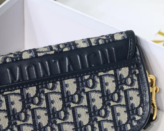 Dior Saddle Beige Navy Oblique Jacquard Black Leather Trim Saddle Bag 7