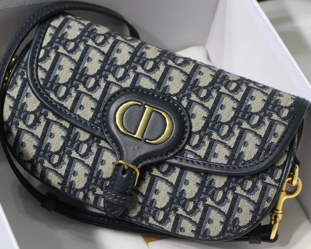 Dior Saddle Beige Navy Oblique Jacquard Black Leather Trim Saddle Bag 10