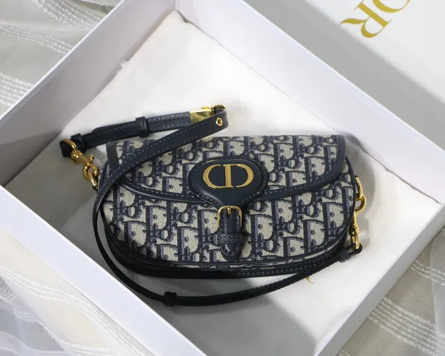 Dior Saddle Beige Navy Oblique Jacquard Black Leather Trim Saddle Bag 12