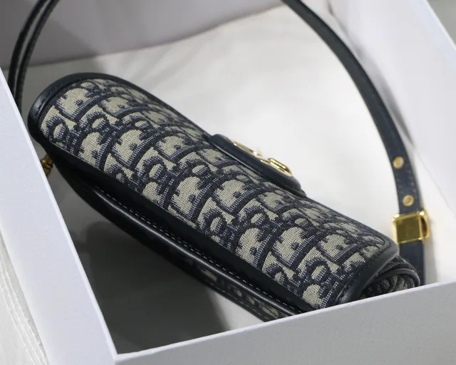 Dior Saddle Beige Navy Oblique Jacquard Black Leather Trim Saddle Bag 15