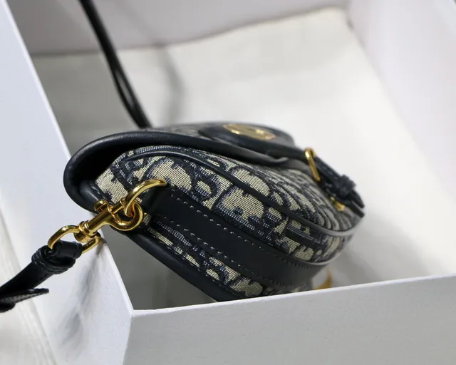Dior Saddle Beige Navy Oblique Jacquard Black Leather Trim Saddle Bag 17