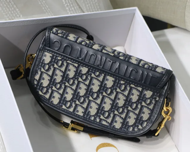 Dior Saddle Beige Navy Oblique Jacquard Black Leather Trim Saddle Bag 18