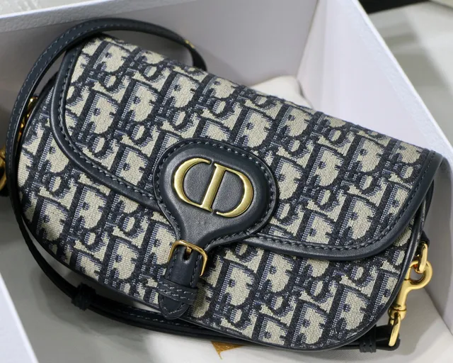 Dior Saddle Beige Navy Oblique Jacquard Black Leather Trim Saddle Bag 20