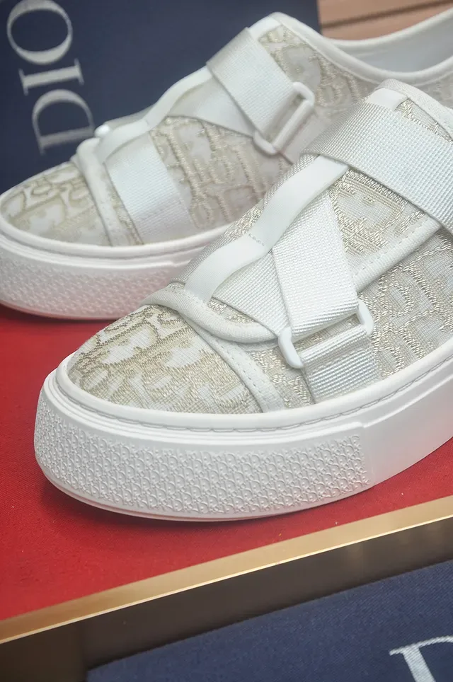 Dior White Beige Laceless Slip-On Monogrammed Textile Upper Lifestyle Sneakers 2
