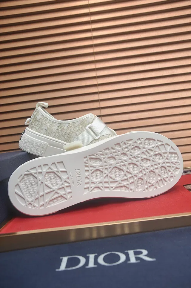 Dior White Beige Laceless Slip-On Monogrammed Textile Upper Lifestyle Sneakers 3